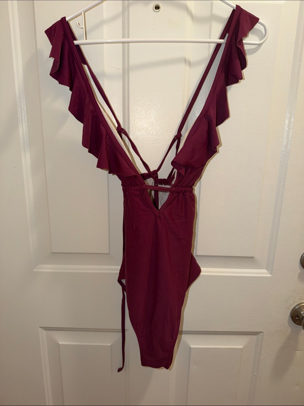 Cupshe Burgundy Ruffle One-Piece Swimsuit